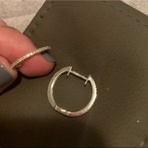 14k White Diamond hoop earrings